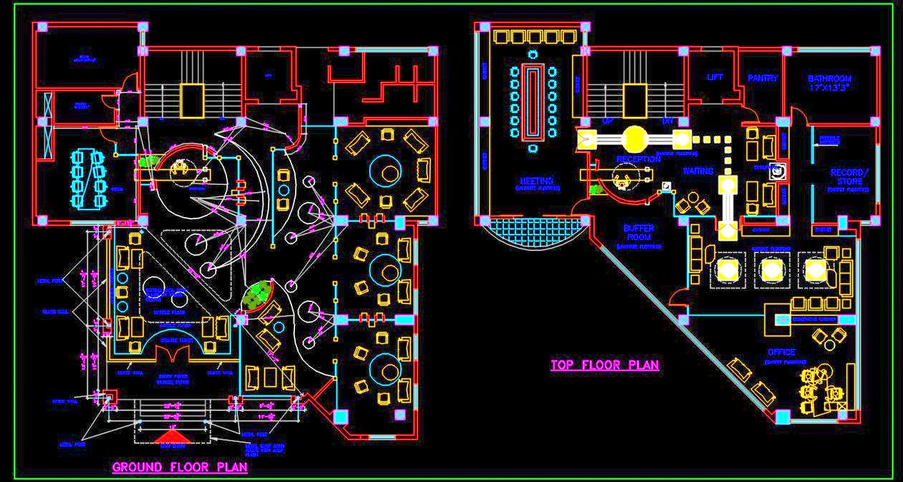 Modern Office Design DWG Ground & First Floor Layout